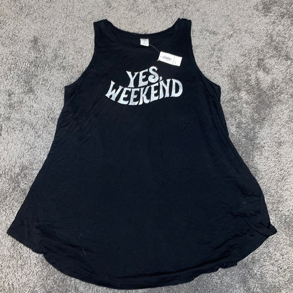“Yes, weekend” black and white tank top